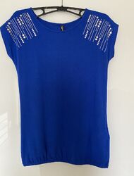 cobaltblaues, T-Shirt kurzarm, Shirt mit Nieten, Cobalt Blue, Gr. XS, 34