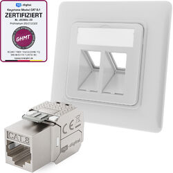 CAT 8.1 Netzwerkdose Unterputz Datendose Anschlussdose LAN DSL Dose 2-Port RJ45🔵bis 40 Gbit/s🔴bis 2000MHz🔵DE Händler✅Cat8 - Cat7 