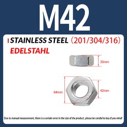 Sechskantmuttern DIN 934 Edelstahl A2/A4 M1 M1.6 M2 M3 M4 M5 M6 M8 M10 M12-M64 