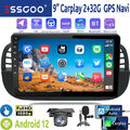 2+32G Android 12 Autoradio Carplay DAB+ Kamera GPS Navi MIK Für FIAT 500 2007-15