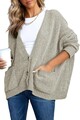 Damen Strickjacke V-Ausschnitt, Langarm, Loose Cardigan, Taschen, Herbst Winter