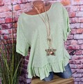 Sommer Schlupf BLUSE Top Italy Volantsaum gestreift W GRÜN 36 38 40