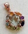 Silber 925 Kette Anhänger 585 14K Rotgold vergoldet mit bunte Edelsteinen, Neu 