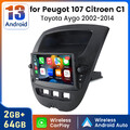 64G Carplay Android Autoradio Für Peugot 107 Citroen C1 Toyota Aygo GPS Navi DAB