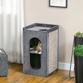 PawHut Kratztonne Höhe 81 cm, Katzentonne mit 2 Höhlen, Kratzturm mit Kratzbrett