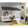 Kinderzimmer Hausbett Kinderbett mit Dach 90x200cm massiv weiß Jugendzimmer 