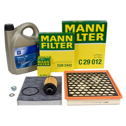 MANN Filterset + 5L ORIGINAL 5W30 Motoröl dexos2 für OPEL INSIGNIA A 2.0 CDTI