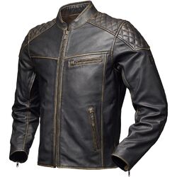 Modeka Herren Motorrad Jacke Phinix - Retro Biker Lederjacke Vintage Cafe Racer