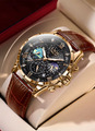 Lige Edelstahl Herren Armbanduhr Chronograph Lederarmband Männeruhr Herrenuhr