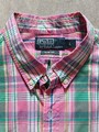 Hemd Polo by Ralph Lauren Größe L Slim Fit Button Down Bunt Kariert Pink Grün 