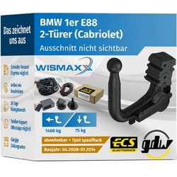 ANHÄNGERKUPPLUNG für BMW 1er E88 08-14 vert. abnehmbar GDW +7pol E-Satz ECS