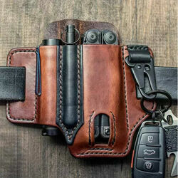 Tactical Belt Multitool Leather Sheath EDC Pocket Organizer Storage Bag*Herren