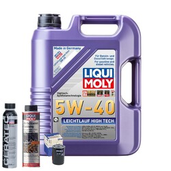Motoröl 5W40 LIQUI MOLY High Tech 5L+MAHLE Ölfilter +Ölschlammspülung +Cera Tec