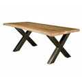 Esszimmer-Tisch Massivholz Baumkantentisch Akazie Esstisch Industrial X-Beine