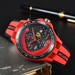 Men's Formula 1 Scuderia Ferrari 44mm Luxury Chronograph Red Silicone Watch NEW-