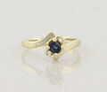 14k Gelbgold Natürlich Blau Saphir Und Diamanten Edelstein Zierliche Ring h242