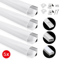5x1m LED Profil Aluprofil Alu Schiene Leiste Profile für LED-Streifen Eloxiert