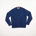 TOMMY HILFIGER Herren Pullover Gr. XL Blau Feinstrick Langarm V-Ausschnitt Baumw