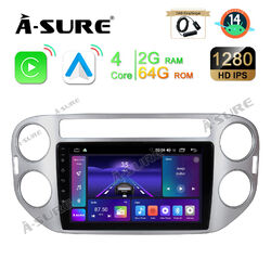 DAB+ Carplay 2+64G Android 14 Autoradio DSP GPS Navi für VW Tiguan 5N Golf Plus