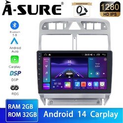 DAB 2G+32G Android 14 Autoradio Für Peugeot 307 CC 2007-2013 Carplay Navi FM SWC