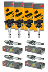 4x NGK Zündspule +4x Zündkerze Laser Platinum passend für Audi A4 Avant 8E5 B6