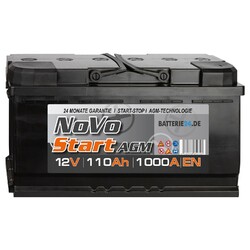 NoVo 12V 110Ah Autobatterie 1000A EN AGM Start-Stop Starterbatterie Wartungsfrei