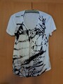Damenbluse kurzarm Marke Public Gr.38 Farbe weiss-schwarz gemustert