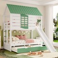 Etagenbett Doppelstockbett mit Rutsche & Ausziehbett Kinderbett 90x200 Hausbett