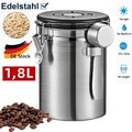 1,8L Kaffeedose Luftdicht Edelstahl Behälter für Kaffeebohnen + Dosierlöffel