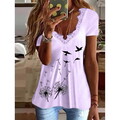 Damen Spitze V-Neck Blumen Bluse T-Shirt Sommer Tunika Freizeit Oberteile Tunika