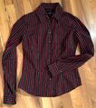 TOMMY HILFIGER Stretch Bluse Gr 4 XXS 32 Schwarz Weinrot Streifen Oberteil Damen