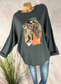 LÄSSIGES long Shirt Tunika Italy  Print Vintage look BASALT 40 42 44