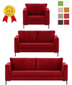 ROT SAMT SET 1+2+3 SITZER SOFA 3-1-1 COUCHGARNITUR SESSEL BÜRO "SKANDI DESIGN"