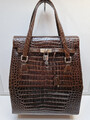 Exclusive große Echtleder Krokoprägung Tasche Birkin Style Weekender Braun #2850