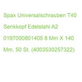 Spax Universalschrauben T40 Senkkopf Edelstahl A2 0197000801405 8 Mm X 140 Mm, 5
