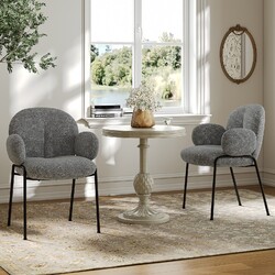 Goeurvant 2er Set Esszimmerstühle mit Armlehne Polyester Polsterstuhl Dunkegrau