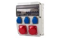 Baustromverteiler 3 x 230V/16A Schuko + 2 x CEE16A/400V verdrahtet + LS + FI