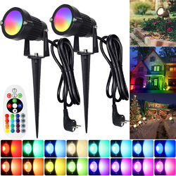1-4X RGBW LED Gartenleuchte Gartenstrahler mit Erdspieß AußenIP65 Fernbedienung.