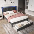Polsterbett 140x200cm Doppelbett Bettgestell mit Schubladen LED Licht USB-Port