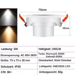 LED Einbaustrahler 3W 5W 7W Einbauleuchten Decken Leuchte Einbau Spot Schwenkbar