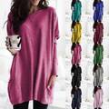 Damen Langarm Tunika Bluse Hemd Freizeit Baggy Oberteile Pulloverkleid Longtop