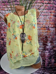 Esprit EDC Bluse Tunika Damen gelb gemustert ärmellos Chiffon Lagen Optik (544)
