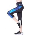 Damen Leggings Fitnesshose Capri 3/4 Sport knielänge Sporthose Schwarz, L