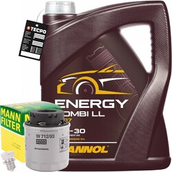 MANN ÖLFILTER + 5L 5W-30 MOTORÖL MANNOL ENERGY COMBI LL 5W30 ÖL für VAG 1.4 TSI