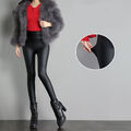 Leder Stretch Winter Leggings High Waist Hoher Bund Thermo warm Schwarz Hose