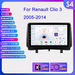 8Kern Android13 Autoradio GPS CarPlay DSP Für Renault Clio MK3 2005-2014 WIFI 4G