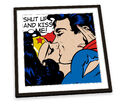 Superheld Kiss Superman Wonder Woman GERAHMTER KUNSTDRUCK Bild quadratisches Kunstwerk