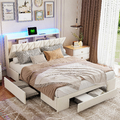 Polsterbett 160x200 cm Doppelbett Stauraumbett mit 3 Schubladen,LED,Ladefunktion