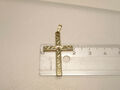 80er J. religiös Kreuz Anhänger 333 Anteile Gold innen hohl roter Stein 3cm 0,8g