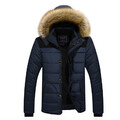 Herren Pelzkragen Kapuze Langer Mantel Winter Warme Jacke Wasserdichte C8